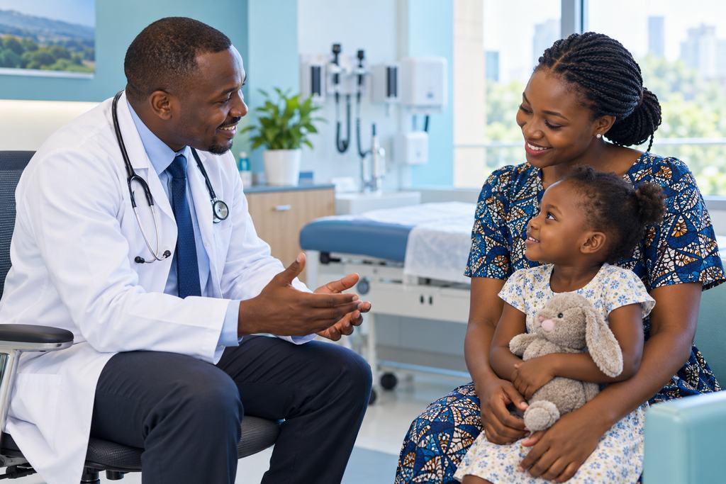 Doctor consulting with a mother and child