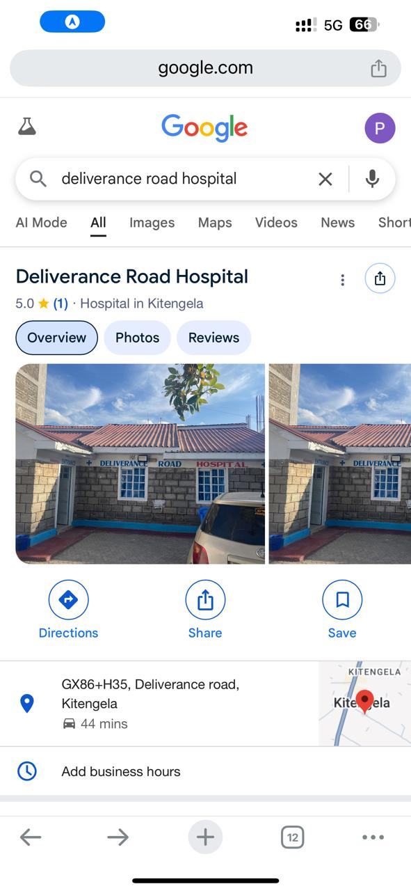 Map showing Deliverance Road Hospital in Kitengela