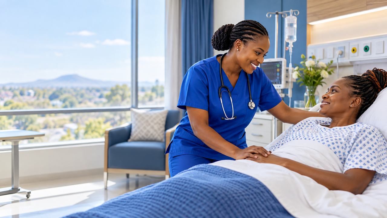 A clinician caring for a patient at Deliverance Road Hospital